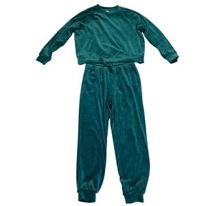 LOFT Lou & Grey Velvet Sweatshirt & Joggers Set | Deep Jade | Medium | GUC